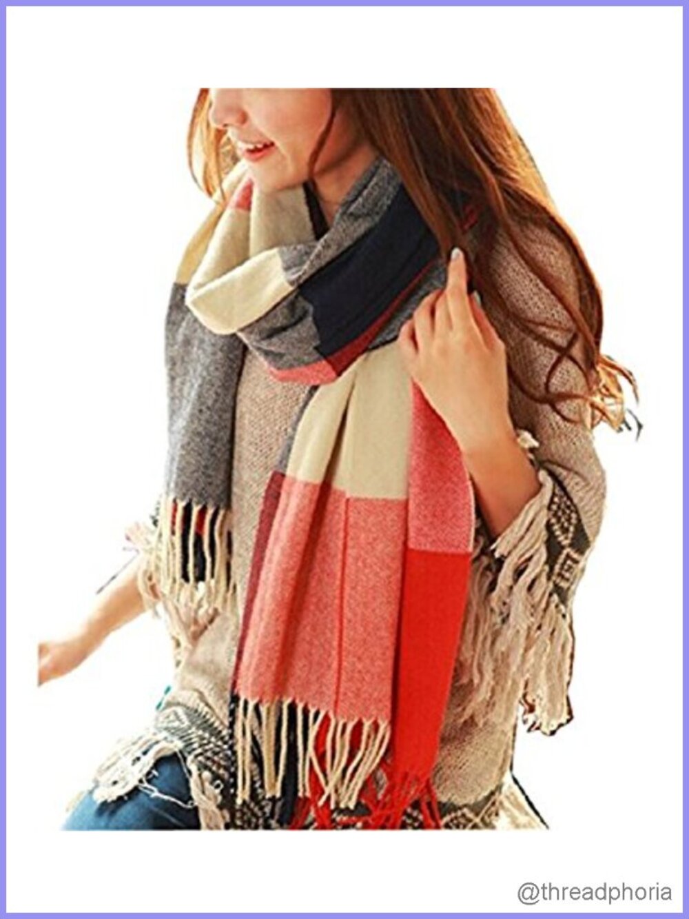 Winter Scarf for Women Long Plaid Shawl Wraps Warm Cashmere-like Acrylic Gift